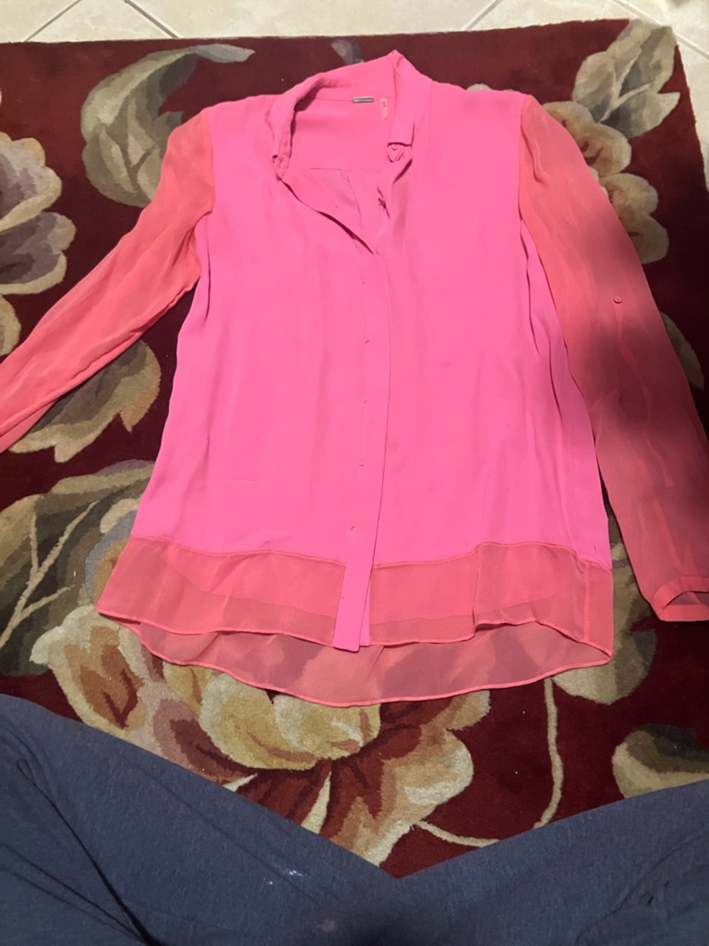 Elie Tahari Pink Two-Tone Chiffon Button-Front Blouse